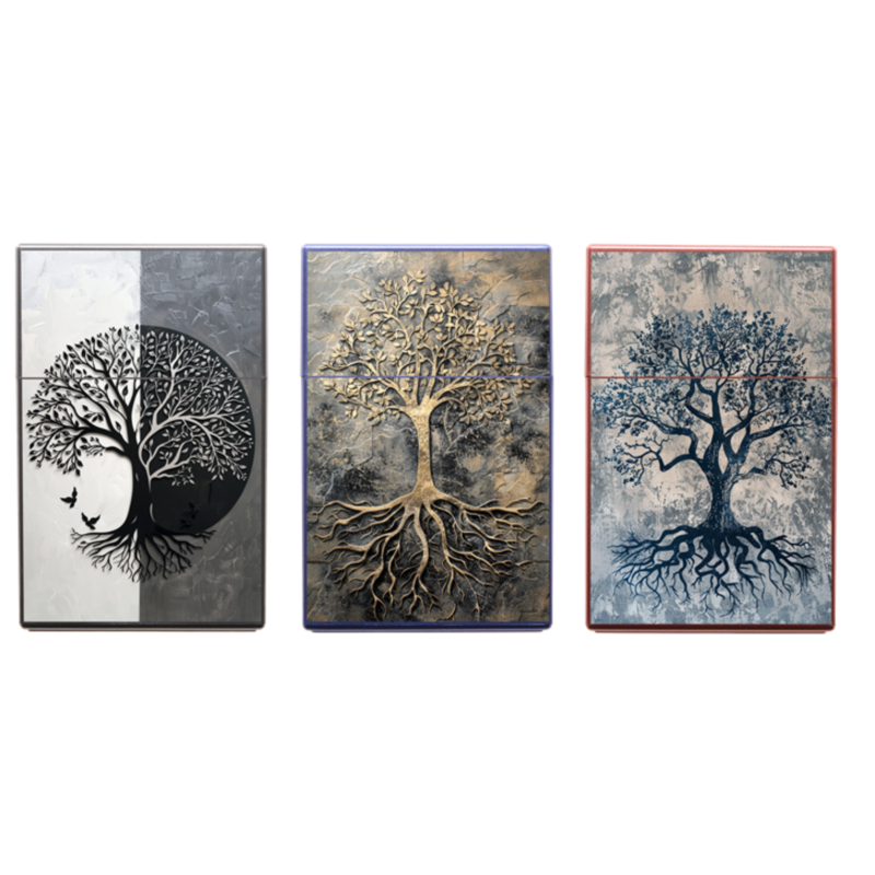 Boite étui paquet 20 cig 85mm plastique décors Arbres de vie 12/240