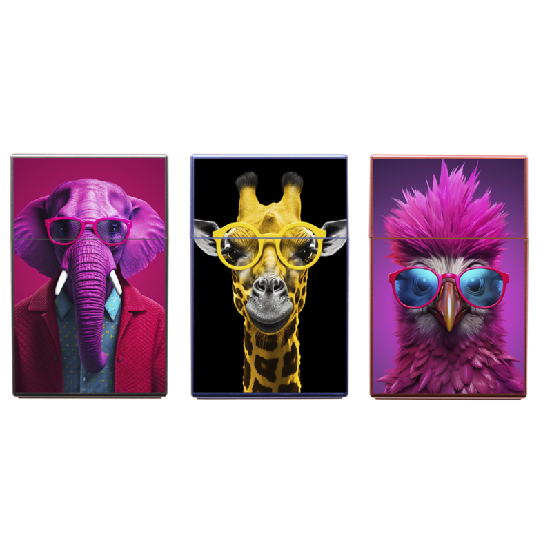 Boite étui paquet 20 cig 85mm plastique décors Animaux lunet 2 12/240