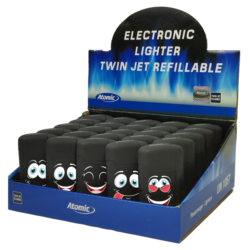 Briquet Atomic double jet flamme gomme noir Mood 25/500
