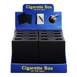 Etui à cigarettes plastique noir avec briquet rechargeable USB 8/160