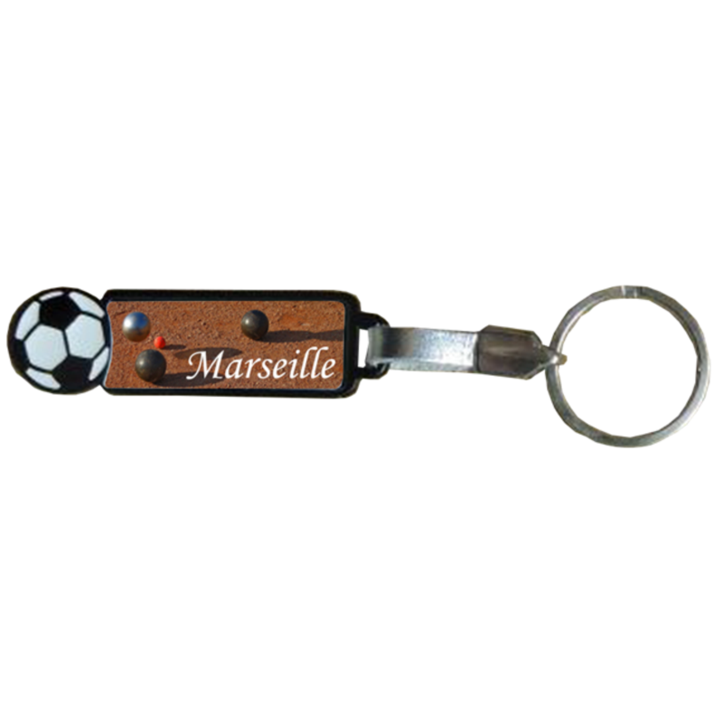 Porte clés métal émaillé ballon de foot décor Marseille