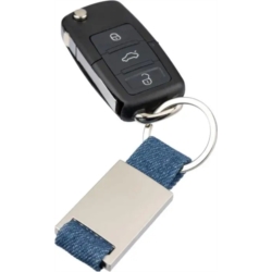 Porte-clés en denim & métal chromé carré 8.5 cm 1/50