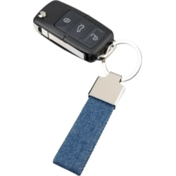 Porte-clés en denim & métal chromé rectangle 8.5 cm 