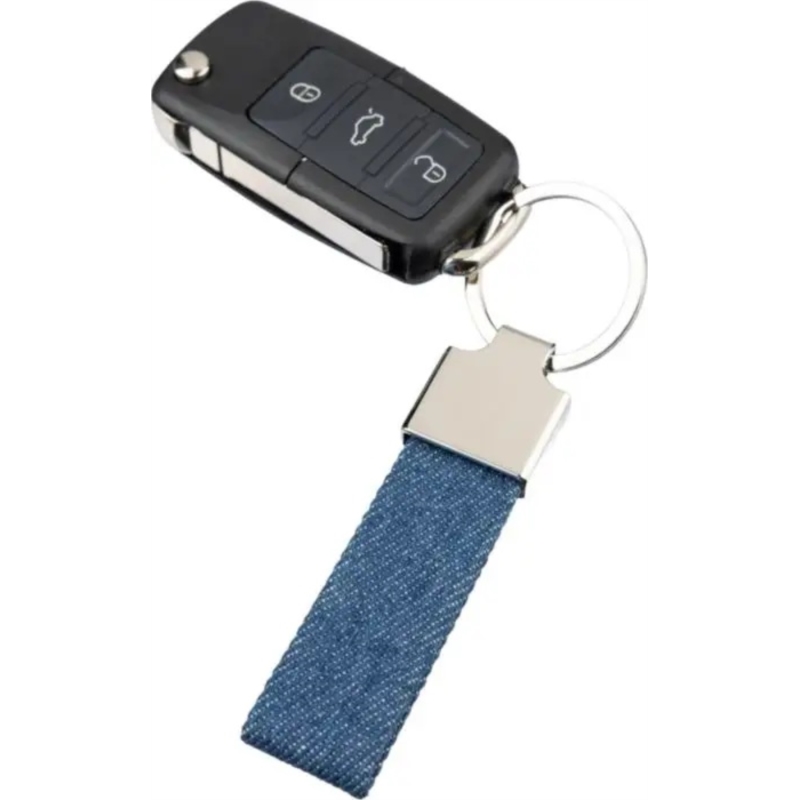 Porte-clés en denim & métal chromé rectangle 8.5 cm 