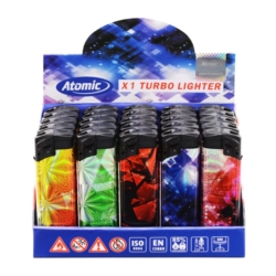 Briquet Atomic X1 Laser turbo décors Feu d'artifice 25/1000