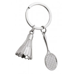 Porte clés métal chromé Raquette et Volley de Badminton 80x32x20 mm