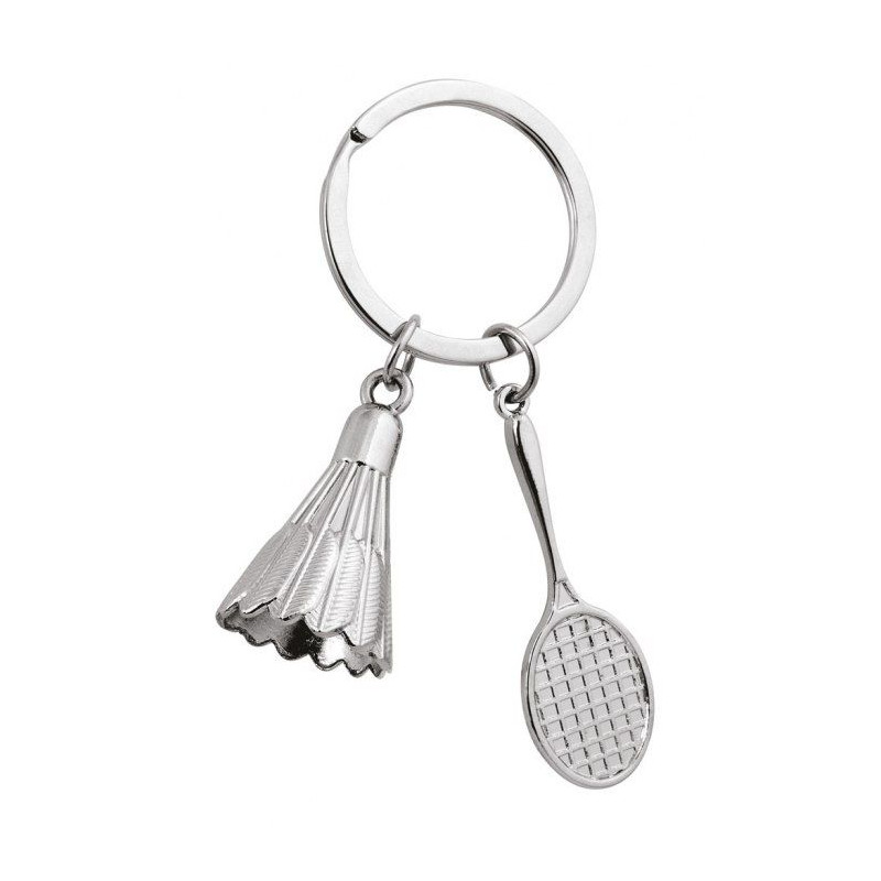 Porte clés métal chromé Raquette et Volley de Badminton 80x32x20 mm