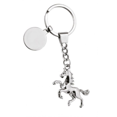 Porte clés en métal chromé Cheval et strass 110x35x6 mm