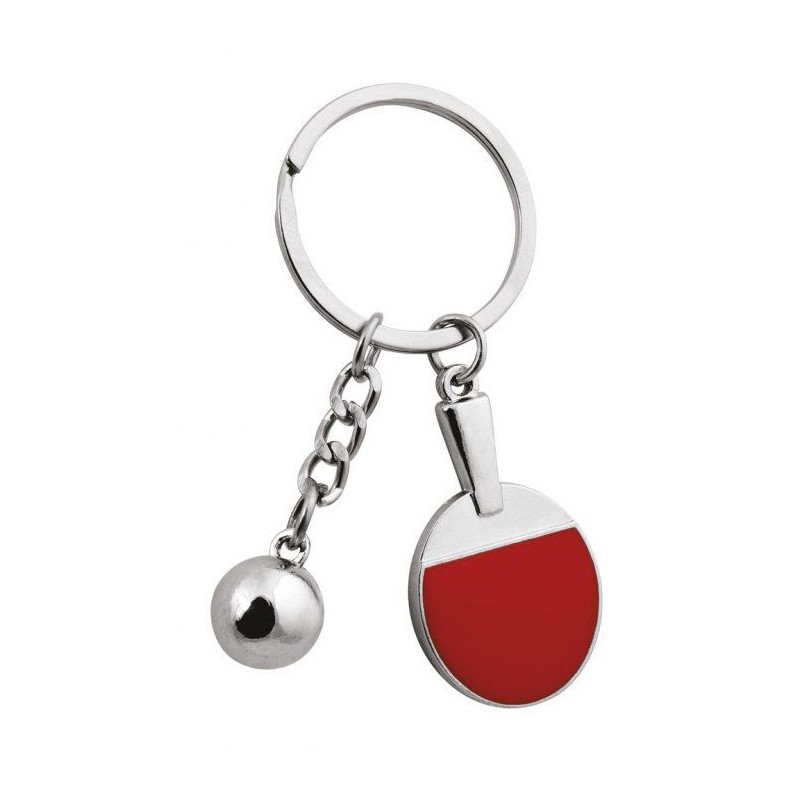 Porte clés métal chromé Raquette de Ping Pong rouge 70x30x11 mm