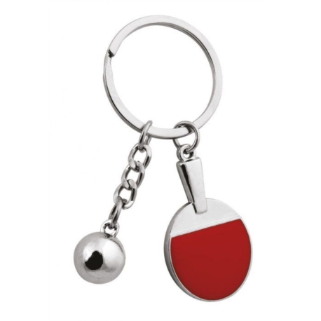 Porte clés métal chromé Raquette de Ping Pong rouge 70x30x11 mm